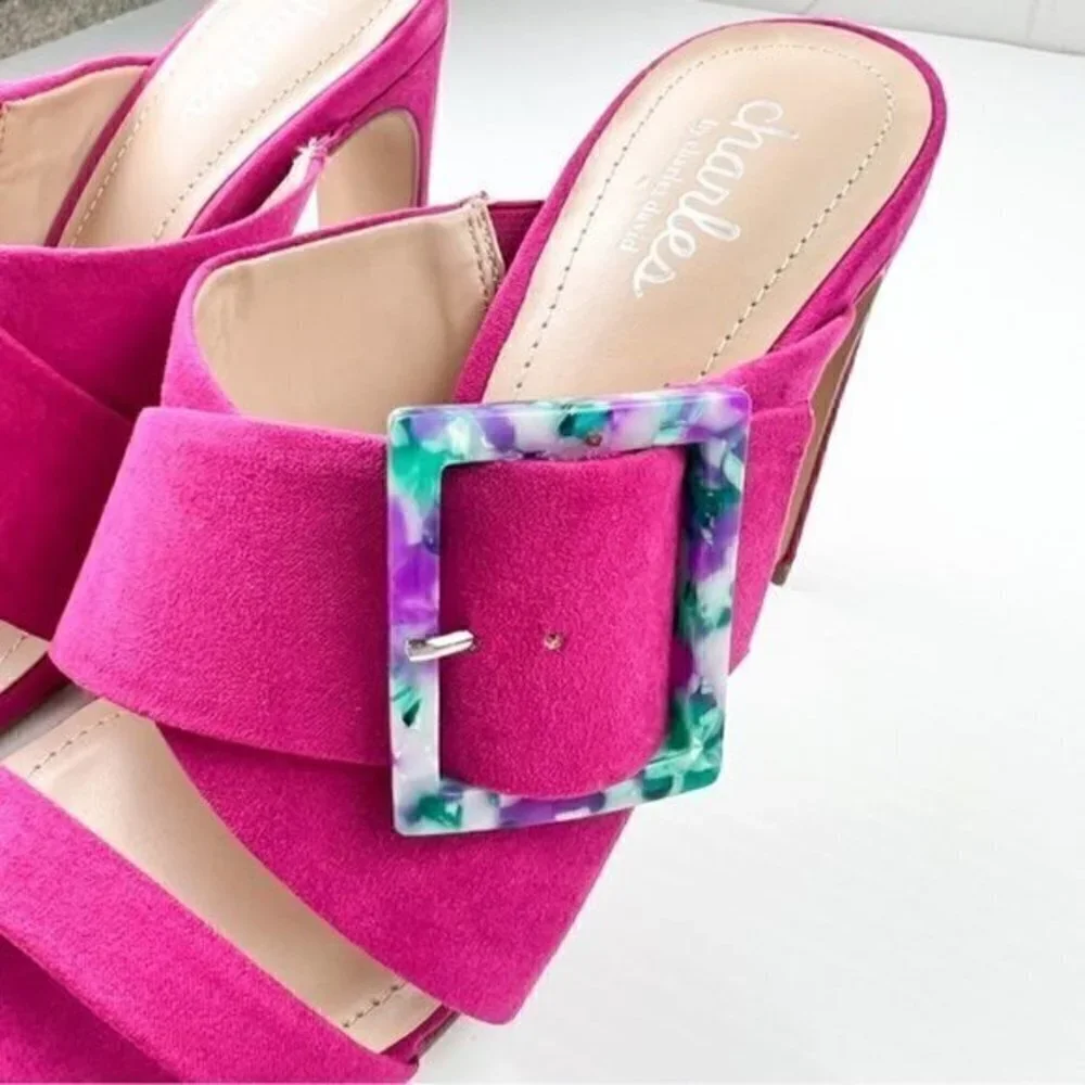 Charles David Sandal womens size 7 Pink Buckle Gleam Slide Sandal